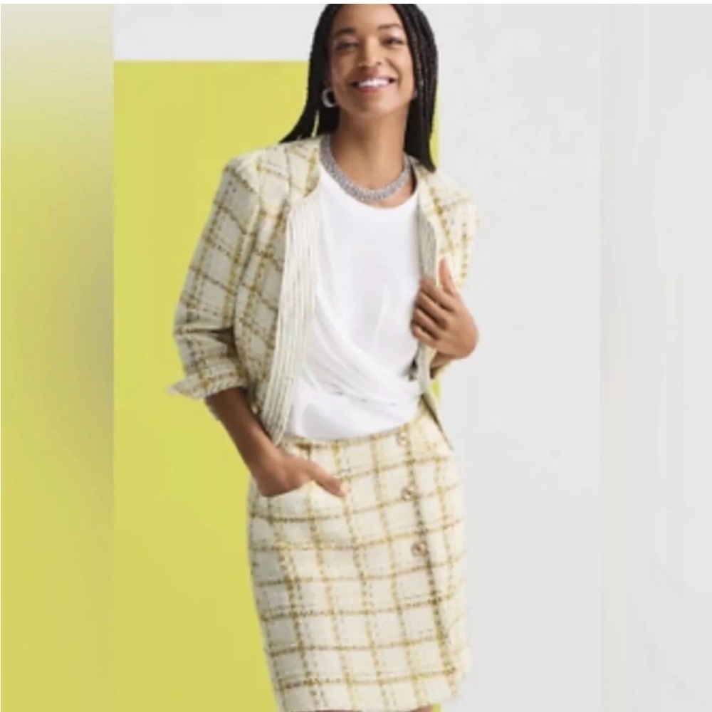 CABI Coco Spring butter Yellow Tweed Jacket Skirt suit set #6256, #6362 - Sz M 6